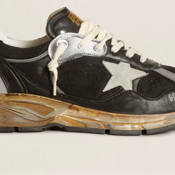Golden Goose Mens 41 US Size 8 Dad-Star Black Mesh and Nappa Ice Colored Star - Picture 2 of 4